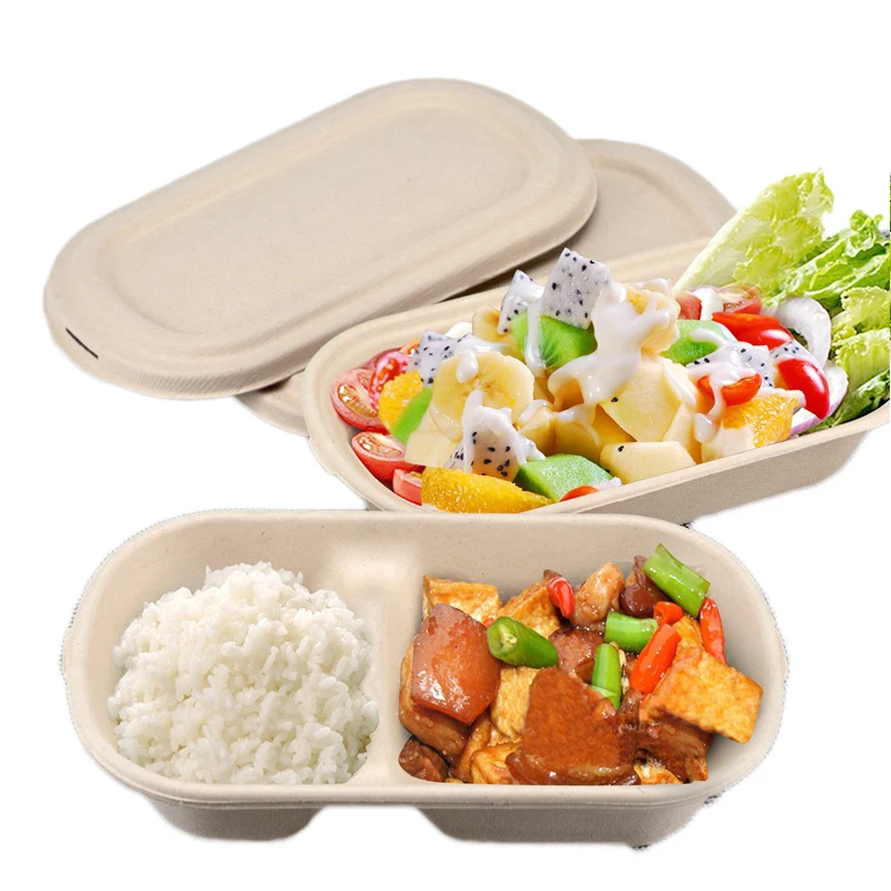 Lunch Box Food Tray Disposable Plate Takeout Box Wood Color Platycod Liquid Fast Food Tray Nontoxic Bowl  Package Tool 20pcs/set