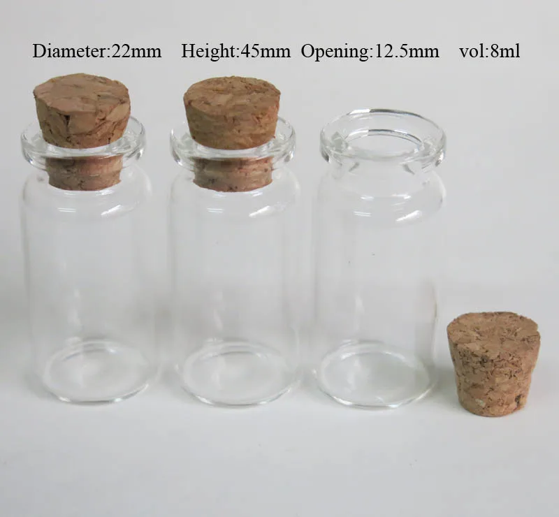 500 x 8ml Clear Amber Glass Bottle with Cork Sample Glass Vials Mini Corked Wishing jars for pendant Wedding gift