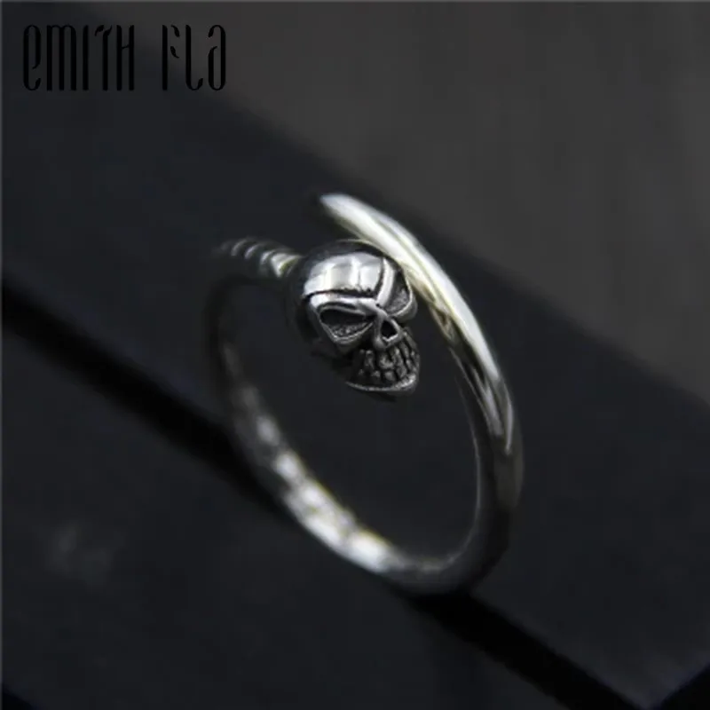 

Genuine 100% 925 Sterling Silver Vintage Female Punk Locomotive Skeleton Opening Ring For Men Fashion Jewelry Adjustable Rings