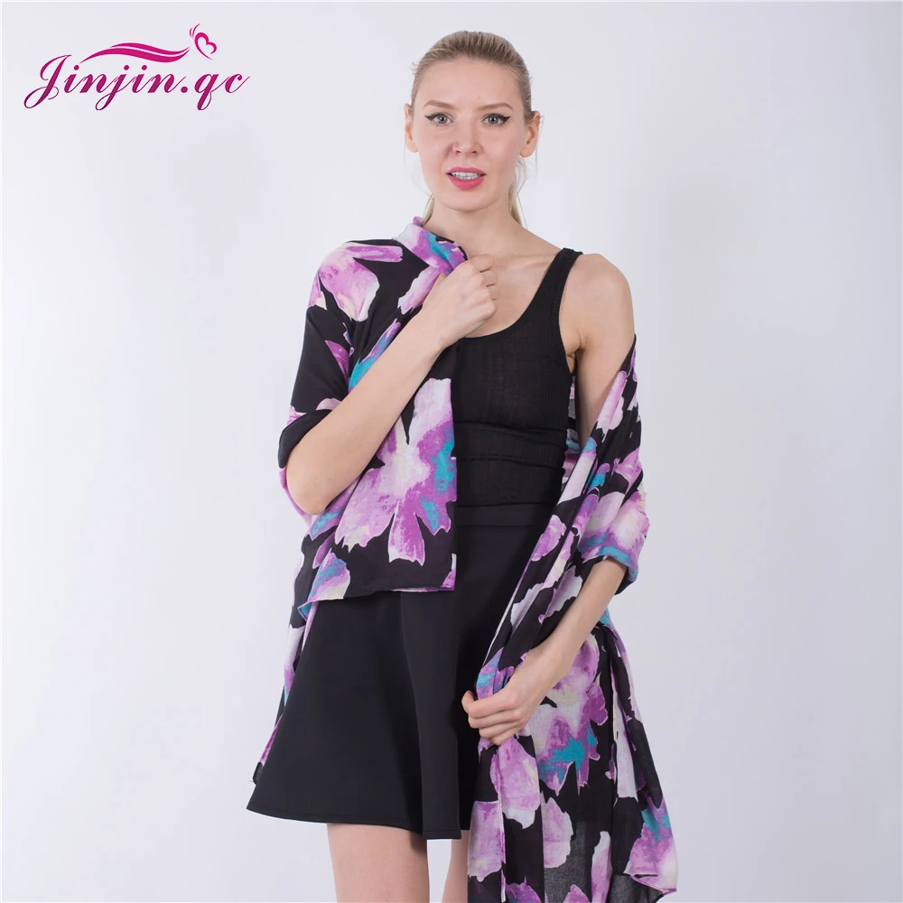 

Jinjin.QC 2019 Fashion Summer Beach Shawls Women Scarves and Wraps Echarpe Foulard Femme Muslim Hijab Floral Printed Pashmina