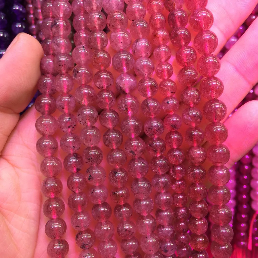 Natural Strawberry Quartz Stone Natural Gemstone Diy Loose Beads For Bracelet Necklace Making Strang 15