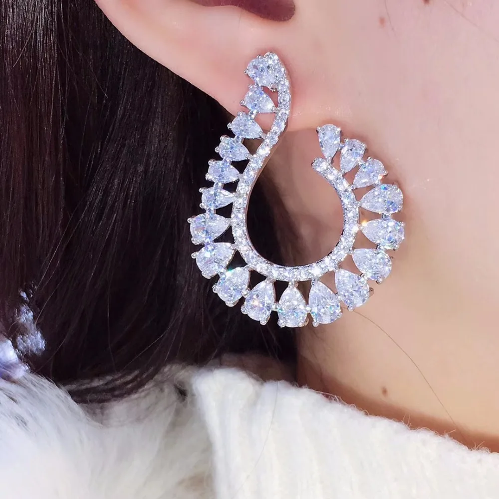 40MM Original Luxury AAA Cubic Zirconia Brand New Waterdrop Big Stud Earrings for Women Gift for Drop shipping E7338