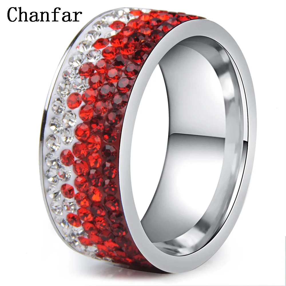 Chanfar Full Crystal Ring 6 7 8 9 10 Sizes Love Wedding Rings For Women Romantic Stainless Steel Ring Charm Jewelry