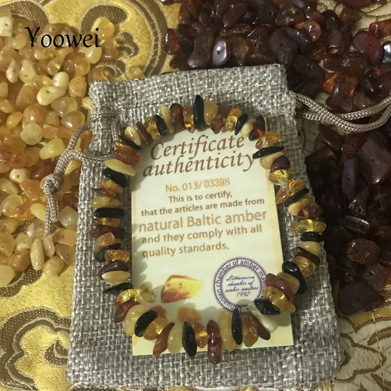 Yoowei Stretch Amber Bracelet for Women Adult Gift Elastic Style Irregular Stone Baltic Natural Chips Amber Jewelry Wholesale