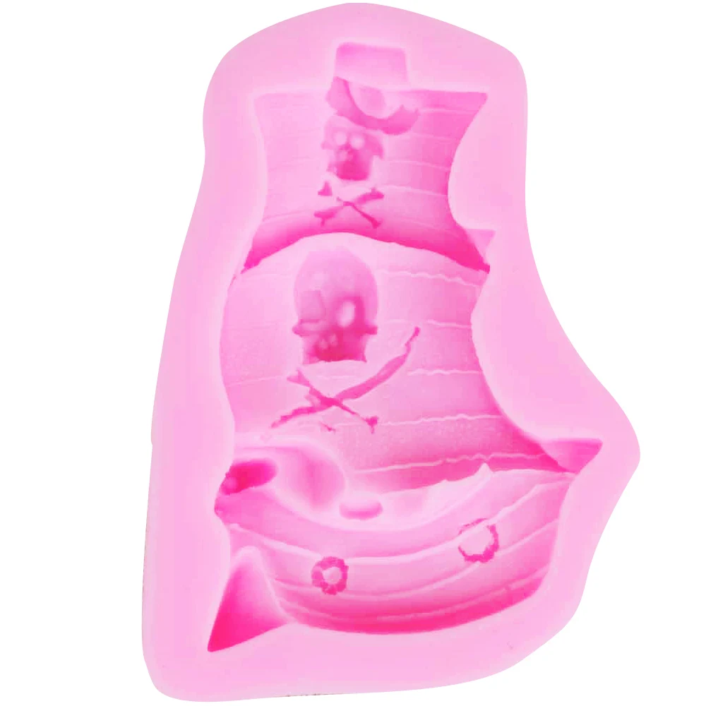 Epoxy UV Resin F1169  Pirate Ship Skull Skeleton Silicone Mold Cake Decoration Fondant Cake 3D Mold Food Grade Silicone Mould