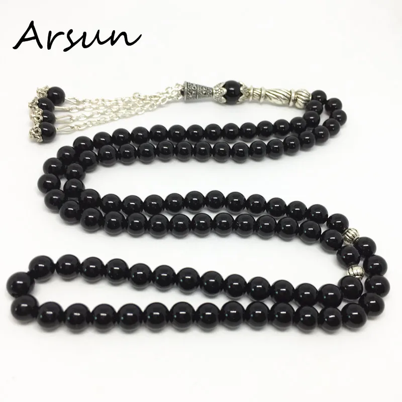 99 Beads 6mm Natural Black Stone Muslim Prayer Beads Islamic Tasbih Allah Prayer Rosary Tesbih Islam Misbaha Free Shipping