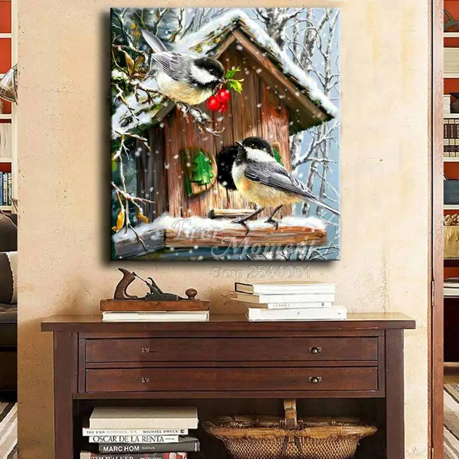 5d full diamond painting cross stitch bird lovers Christmas Snow Winter diamond embroidery wall painting ASF735