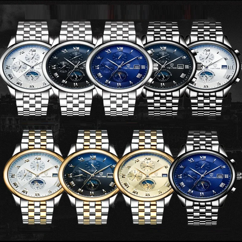 TEVISE Mens Watches Automatic Mechanical Watch Moon Phase Waterproof Luminous Date Automatic Watch Men Boy Wristwatches 2024 New