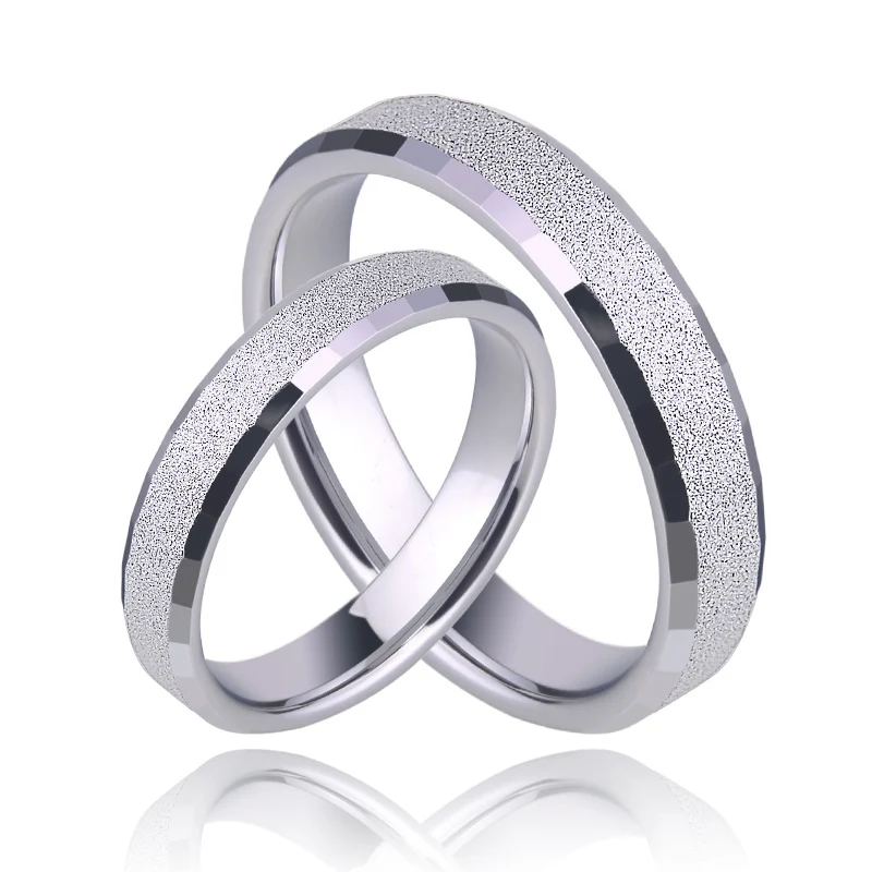 Silver Color White Tungsten Ring for Couples in Wedding Brushed Surface Comfort Fit Band Size 5-12