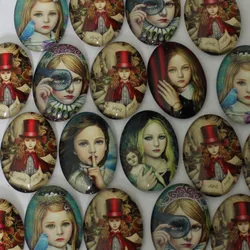 Onebeading 18x25mm Random Mixed Fashion Retro Girl Oval Glass Cabochon Dome Jewelry Finding Cameo Pendant Settings 20pcs K02135