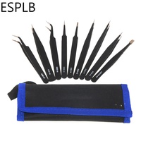 9-10pcs/Set ESD Stainless Steel Tweezers Precision Anti-Static Industrial Repair Tools Tweezers for Electronics Soldering Craft