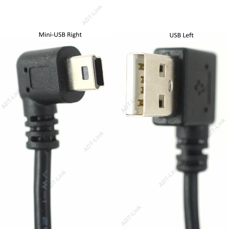 Mini kabel do transmisji danych USB 10 cali 90 stopni USB kątowy niklowany krótki USB 2.0-A-Male-4Pin do kąta prostego Mini-B-5Pin 25cm