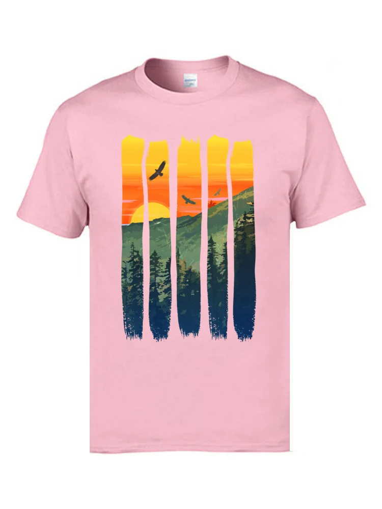 Custom Adult T Shirts 100% Cotton Round Collar Pure Cotton Mountain Sunset Tshirts Printing Leisure Summer Team T-Shirts