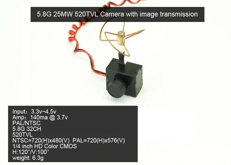 

Free Shipping 5.8G 25mw Super Mini Light Image Transmission with 520TVL Camera Racing Drone Image Transmission Combo