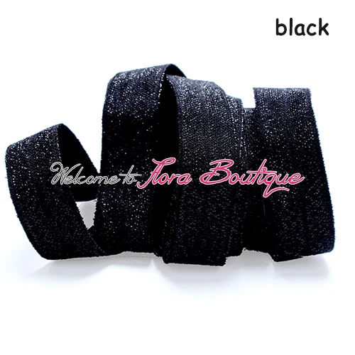 New arrival black metallic fold over elastic for kids headband, 100 yards/lot glitter foe