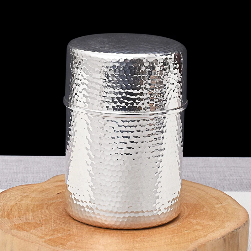 Pure Silver Portable Tea Tank Sealed Storage Tank Size Pure Handmade Foot Silver 999 Travel Silver Box