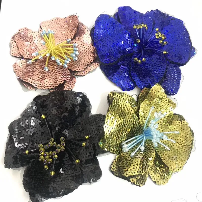 11CM Sewing Sequinned Flower Patches for Plothes DIY Sew On Parch Appliques Embroidery Applique Ropa Clothing Sequins Patch