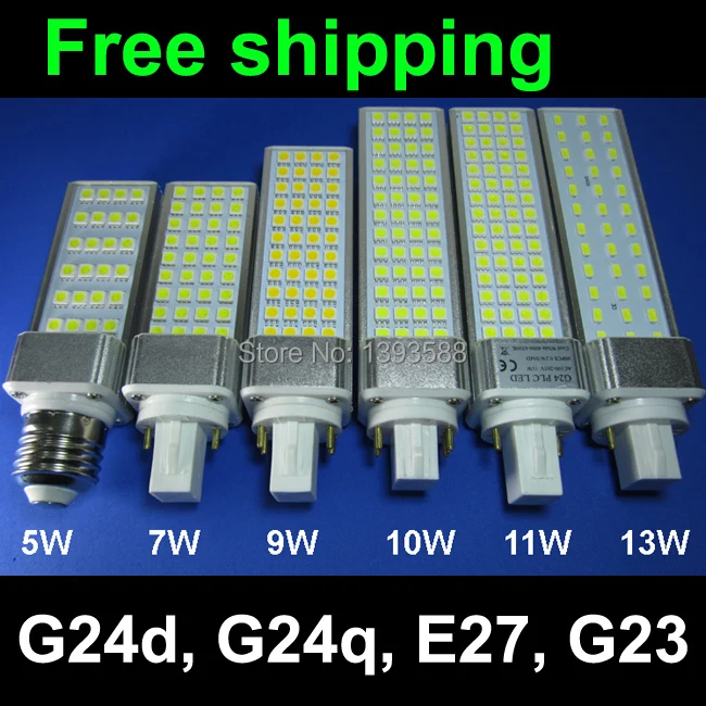 Real power 2 pins g24d-1 g24d-3 g24d-3 led pl bulb Lamp 5W 7W 9W 10W 11W 12W 13W 14W cc driver SMD5730 2835 led light AC85-265V