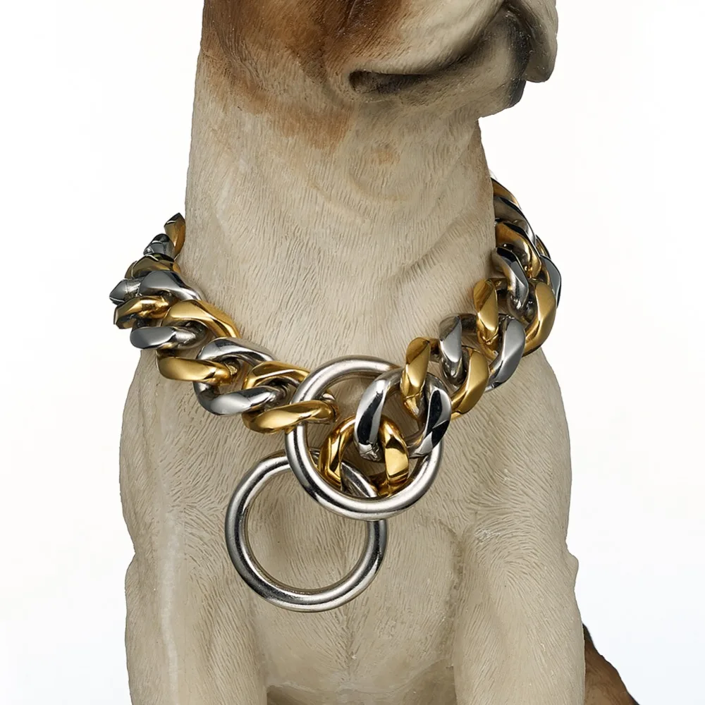 Hip Hop 19mm 12-32 Inch Tone Double Colors Curb Cuban Rombo Link Stainless Steel Dog Chain Collar Wholesale Drop Shipping