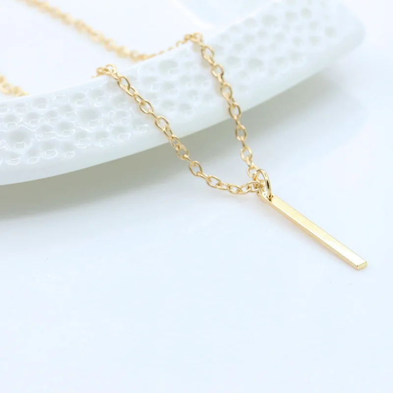 Golden Metallic Simple Stick Pendant Thin Chain Women Fashion Necklace