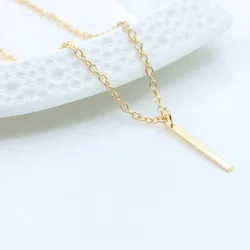 Golden Metallic Simple Stick Pendant Thin Chain Women Fashion Necklace