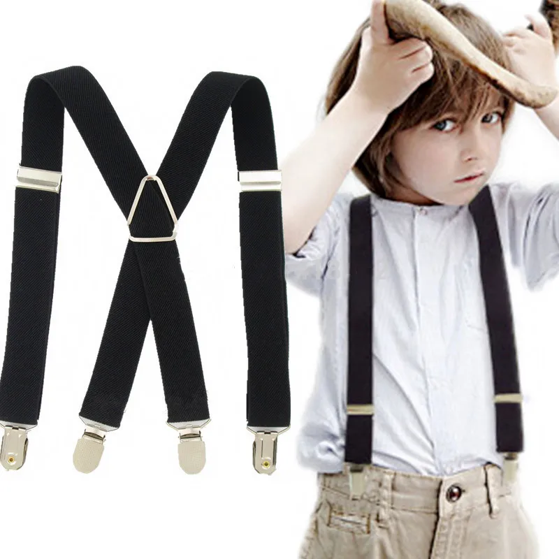 2.5*65CM S Size Adjustable Strap X Back Baby Boy Suspenders 4 strong Clips on Kids Braces  Suspender Hold Trousers Boys girls