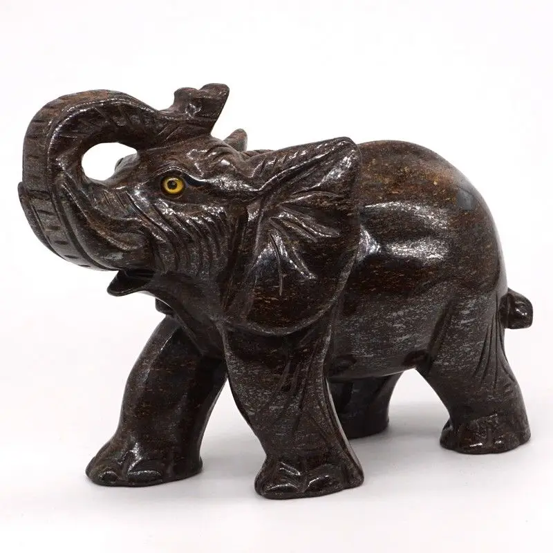 

5" Natural Gemstone Bronze Hand-Carved Elephant Statue Crafts Home Office Decor