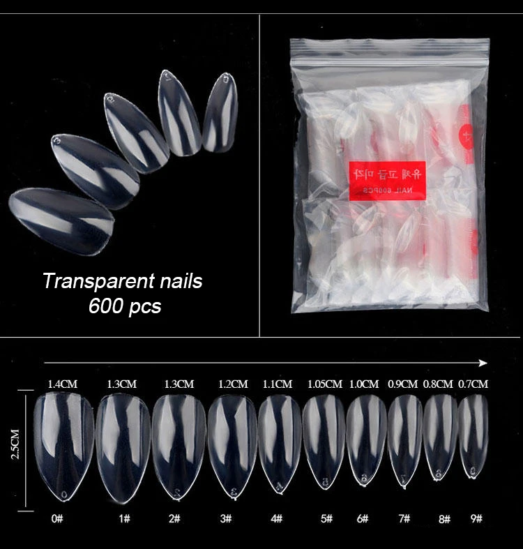 Puntas de uñas artificiales para mujer, Color Natural, transparentes, falsas, acrílicas, 600 piezas