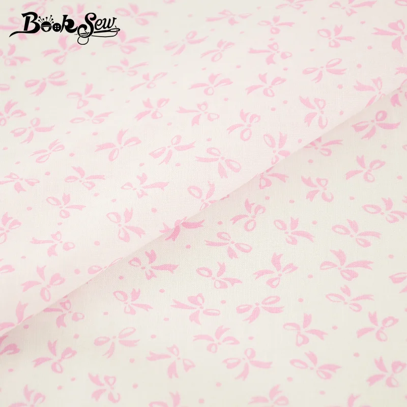 Booksew Cotton Plain Fabric Quilting Fat Quarter Pink Bowknot Design Cloth Sewing Crafts Dolls DIY Patchwork Scrapbooking Tela