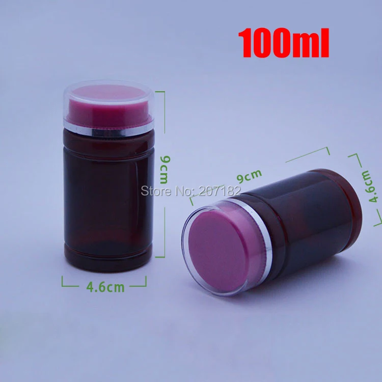 100pcs 100ml Amber PET Medicine Bottles,Capsules/Pills/Powder/Vitamin Plastic Bottles with PS Double Red Caps