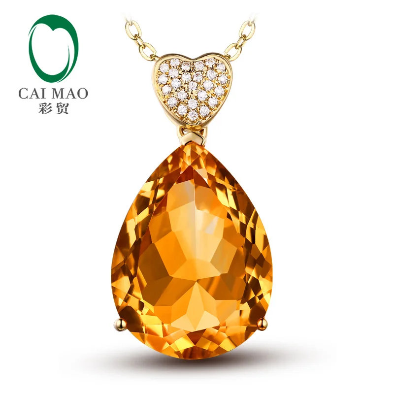 

14K Yellow Gold Pendant hold 15x19mm Pear Cut 15.98ct Natural Citrine with 0.11 Diamonds