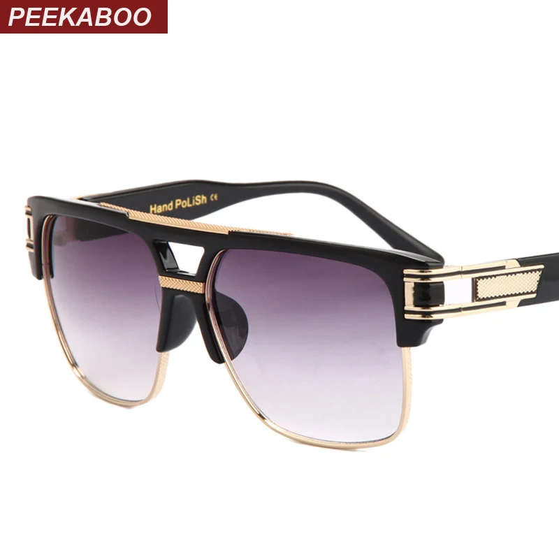 Peekaboo Top quality men sunglasses 2018 brand design big square semi rimless sun glasses men luxury unisex UV occhiali da sole