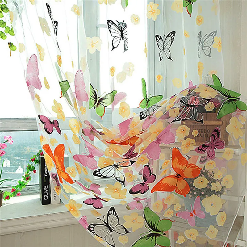 Modern Curtain For Living Room Butterfly Tulle Window Screens Sheer Voile Door Curtains Drape Panel Or Scarf Assorted Curtain