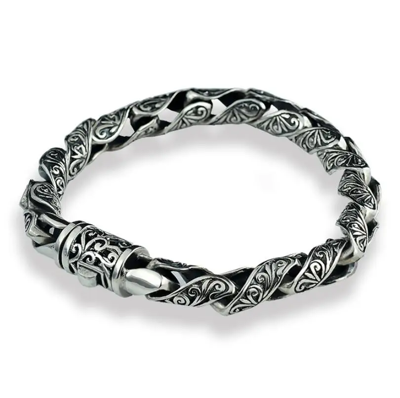 Unibabe-Bracelet thaïlandais en argent pur S925, fleur de la dynastie Tang, mode masculine, bijoux vintage (HY25A)