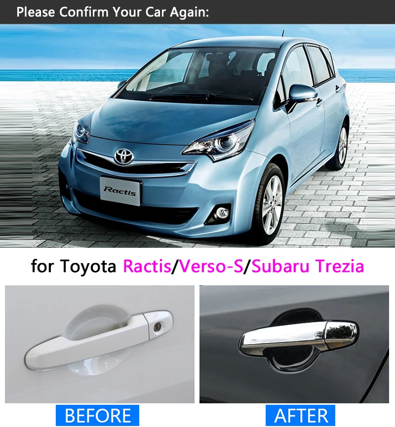 for Toyota Verso-S 2011-2017 Chrome Handle Cover Trim Set for Subaru Trezia Space Verso Ractis 2013 2015 Accessories Car Styling view 2