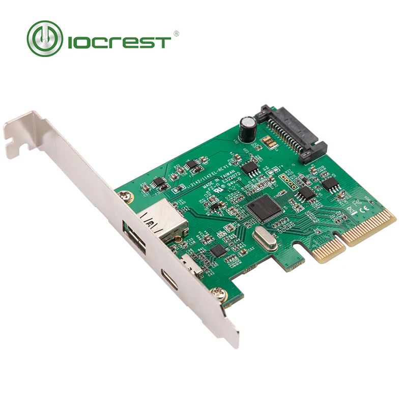 IOCREST PCI Express to USB3.1 USB-C+ USB3.1 Type-A host controller card up to USB3.1 Gen-II 10Gbps supper speed+ ASM3142 Chipset