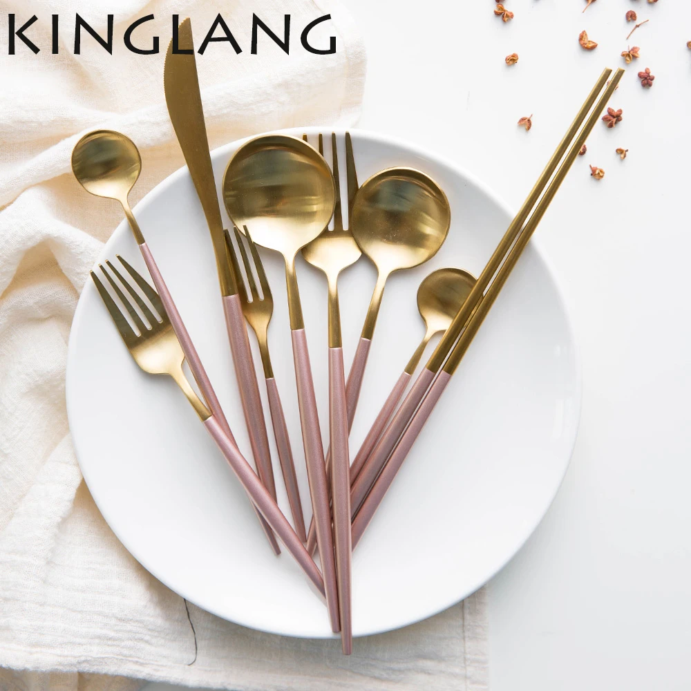 

KINGLANG Super Quality European Style Knife and Fork SPOON 3pcs Set 304 Stainless Steel Flatware Tableware
