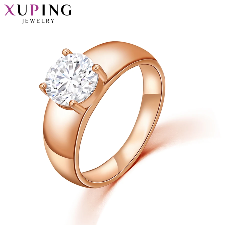 Pierścionki Xuping Fashion Jewelry, prosty, uroczy, okrągły kamień, modne, pozłacane, dla kobiet i dziewcząt, na ślub, urodziny, prezent, model 12838