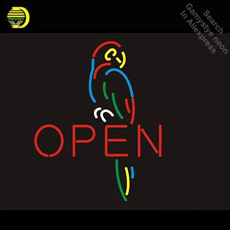 Open Parrot Beer Neon Sign Neon BulbsSign Neon Light Room Recreation hang Glass Tube Handcraft Super Bright Affiche indoor lamps