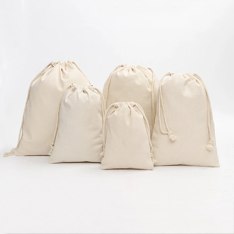 100% Cotton Plain Drawstring Bags Pack of 50pcs Canvas Gift Bag Wedding Favours  Xmas Rice Sack Stocking Storage Laundry Bag