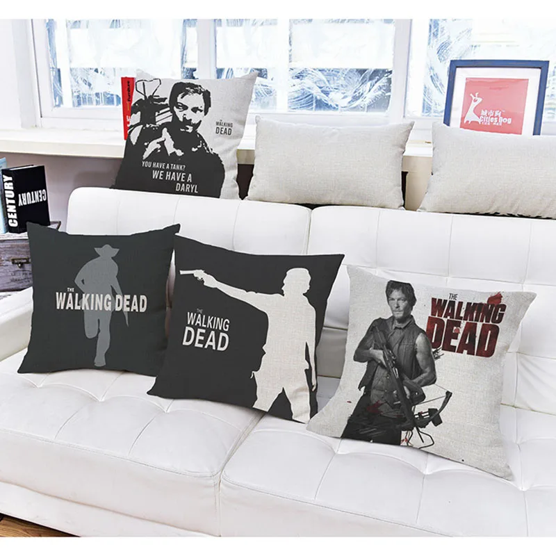 The Walking Dead Print Decorative Pillows One Side Print Cotton Linen Cushion Cover 45x45cm Woven Throw Cushion Pillow Cover