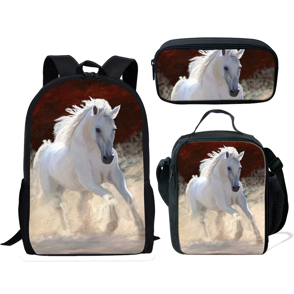 Cool Fire Horse School Bags 3pcs/Set Student Crazy Horse Book Bag Boys Girls School Backpack Travel Shoulder Bag Mochila Escolar