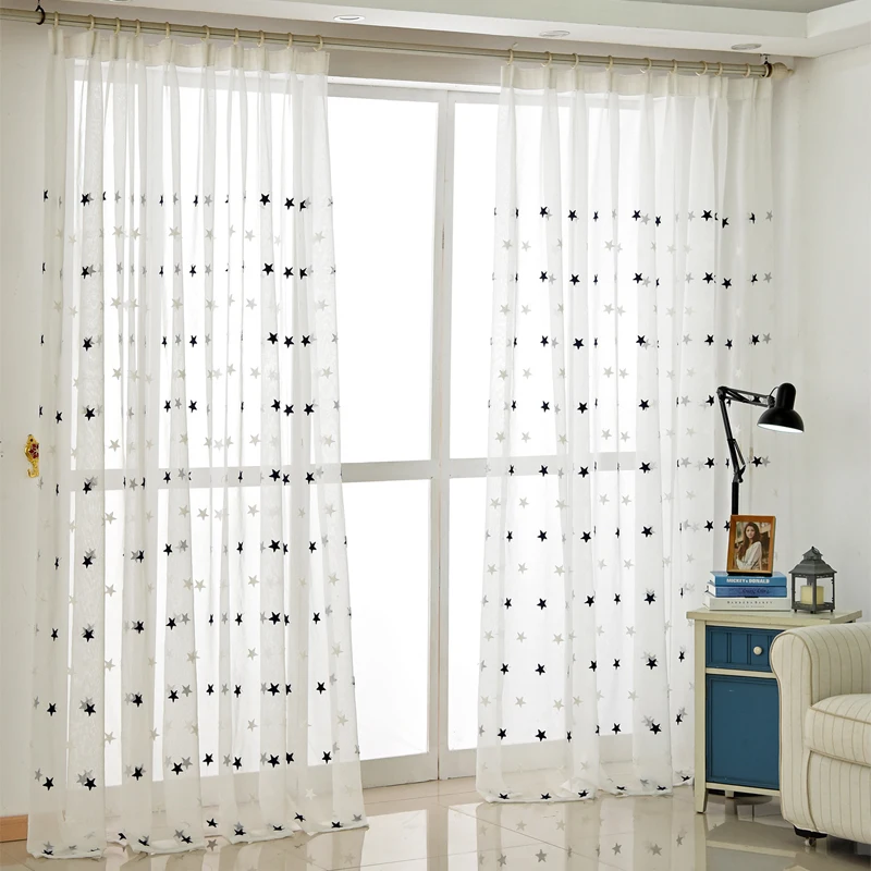 Faça home cortinas 3d bordadas com estrelas brancas, de tule para quarto, sala de estar, cozinha, transparente, para crianças, quarto de bebê,