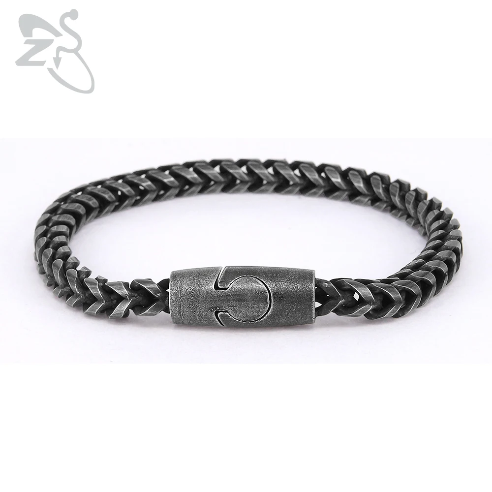 ZS Mens Punk Rock Bracelet Chain Polished Stainless Steel Black Chains Bracelet for Men Hip Hop Cuban Link Male Biker Jewelry