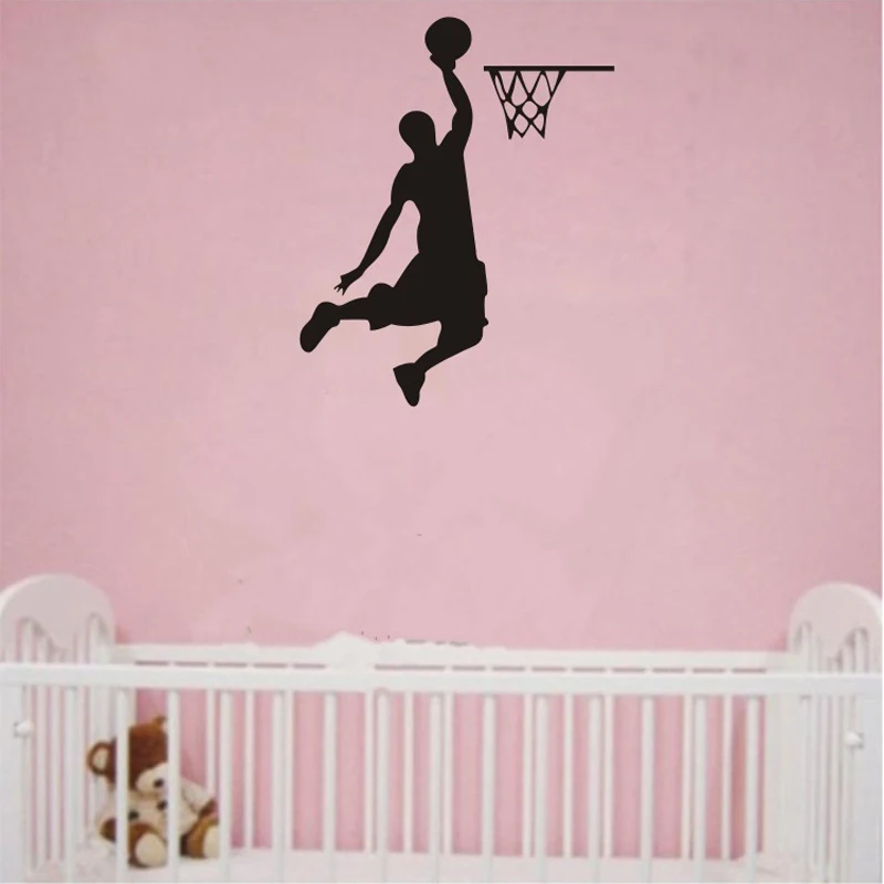 Cartoon Basketball Player Dunk Wall Sticker For Home Decorative Living Room Wall Edge Decor Decals