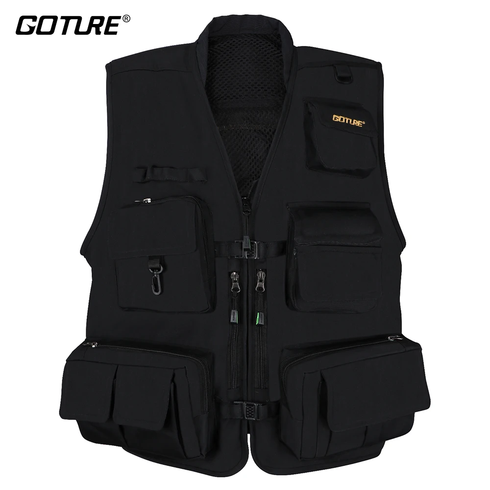 Goture Multifunction Ice Vest Outdoor Fishing Vest Windproof Jackets Waistcoat Size X/XL/XXL Black Color