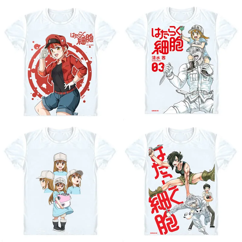 Cells at Work! T-Shirts Short Sleeve Shirts Anime Hataraku Saibou Sekkekkyu Platelets Kesshoban Kochukyu Hakkekkyu Cosplay Shirt