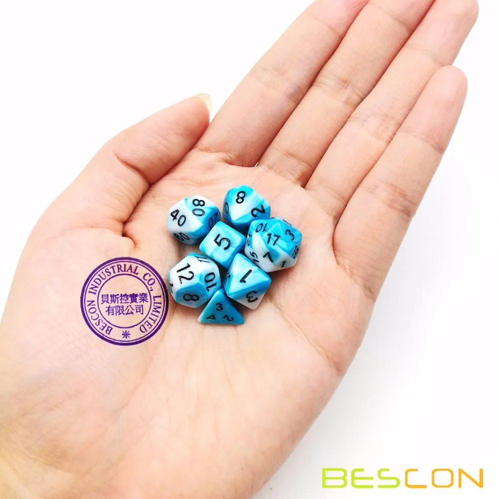 Bescon Mini Gemini Two Tone Polyhedral RPG Dice Set 10MM, Mini RPG Dice Set D4-D20 in Tube Packaging, Assorted Colored of 42pcs