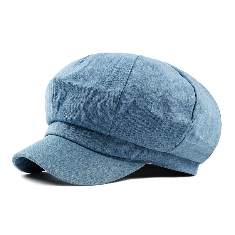 HT1618 Westlichen Stil Männer Frauen Kappen Hüte Casual Solide Denim Flache Kappen Maler Künstler Achteckige Baskenmütze Kappen Retro Berets – Detail 5