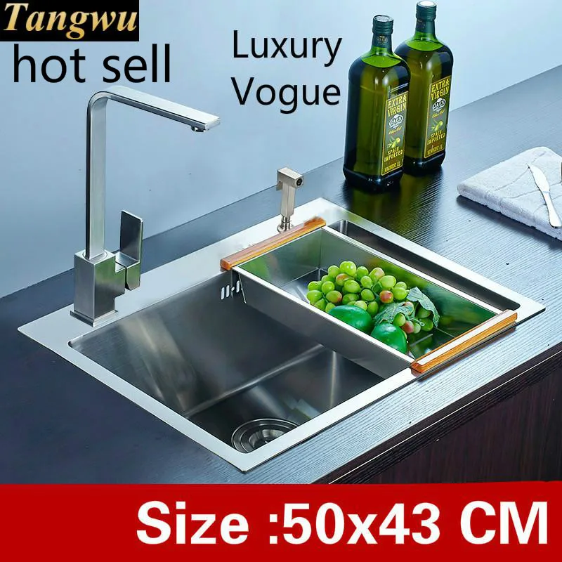 

Free shipping Apartment mini kitchen manual sink single trough do the dishes 304 stainless steel vogue hot sell 50x43 CM